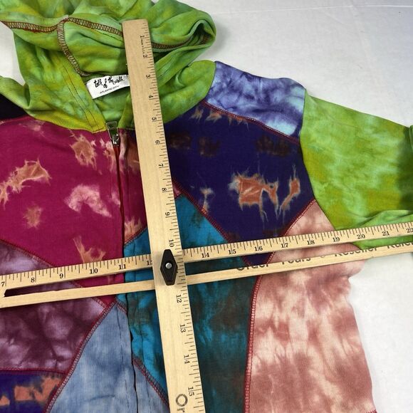 Talk Of The Walk Hooded Jacket Patchwork Boho Casual Hippie Y2K Full Zip L/ XL - Picture 7 of 12